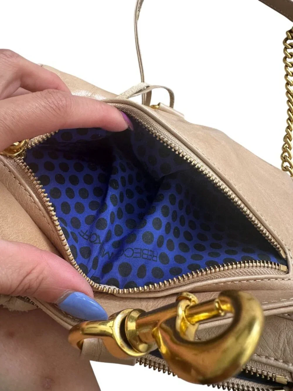 REBECCA MINKOFF Tan Gold Leather MAC Crossbody Bag